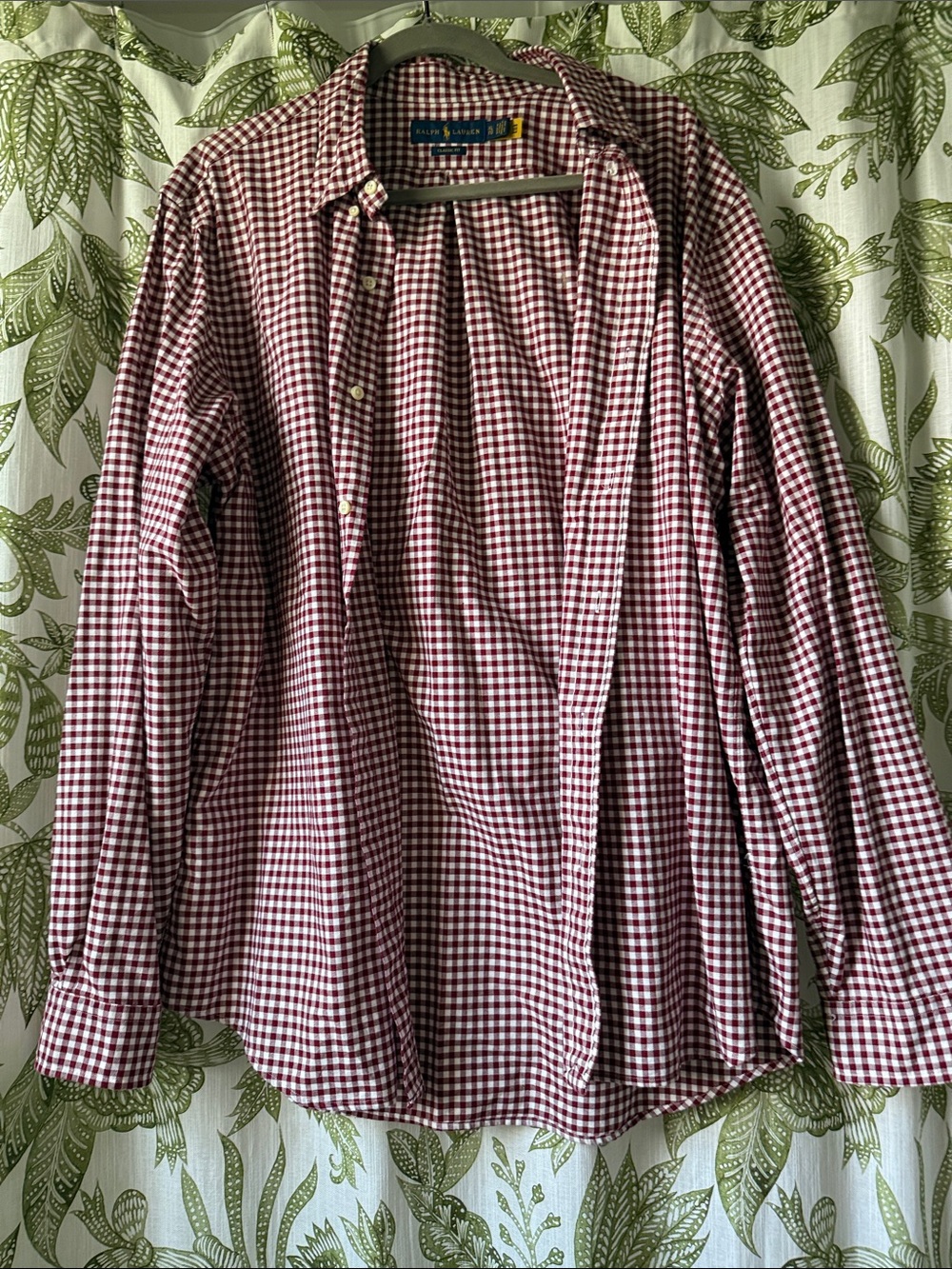 Ralph Lauren Classic Men's Gingham Button-Down Shirt in Burgundy and White